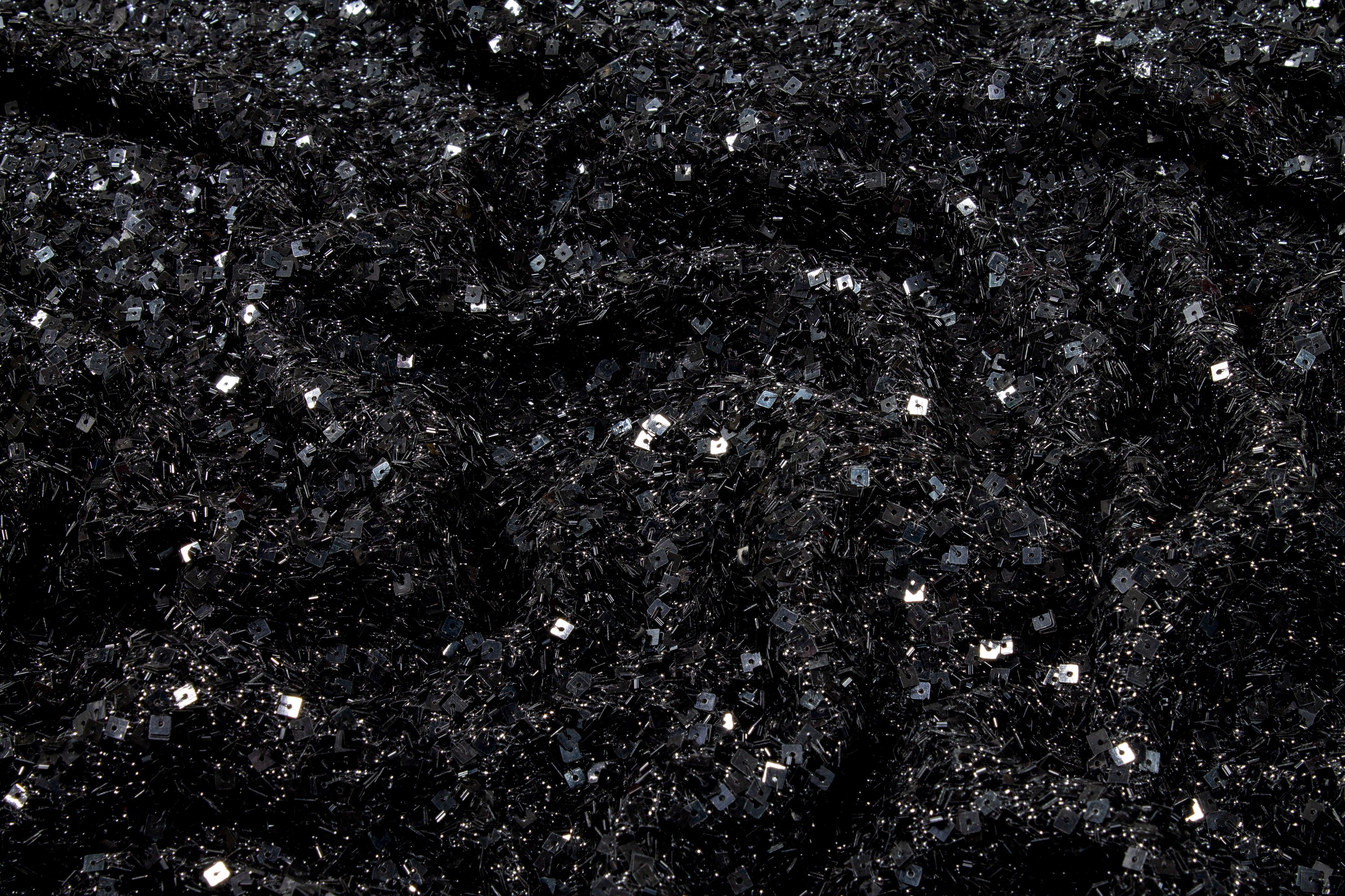 Hand Beaded and Sequined Metallic Mesh - Black - Prime Fabrics