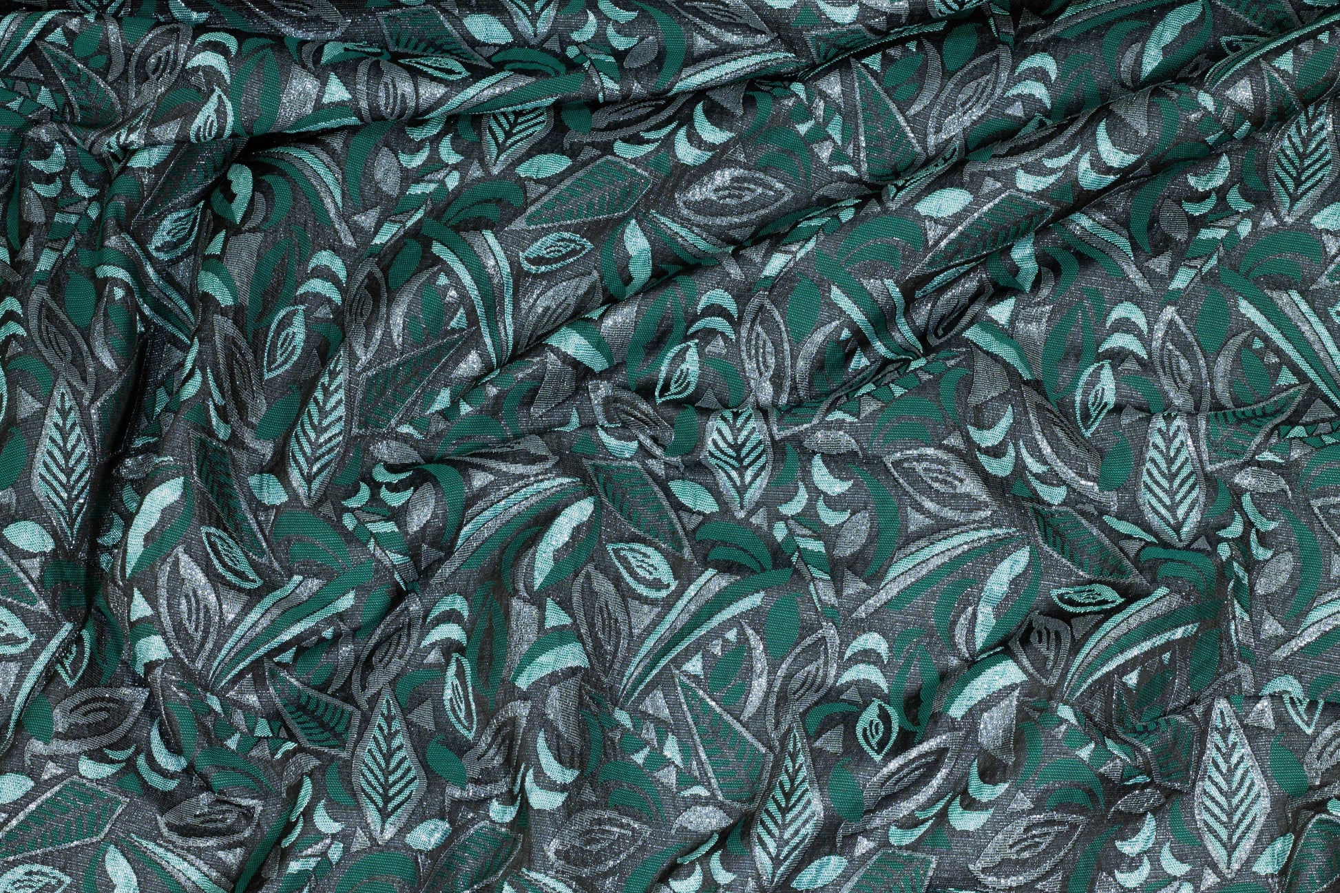 Green and Charcoal Gray Metallic Italian Brocade - Prime Fabrics