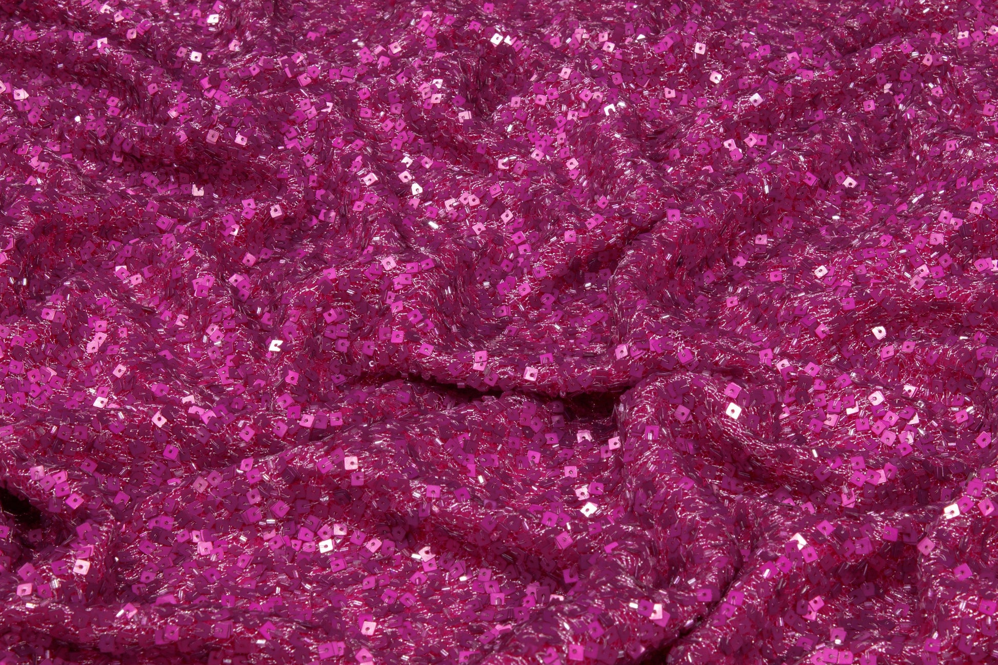 Hand Beaded and Sequined Metallic Mesh - Fuchsia - Prime Fabrics
