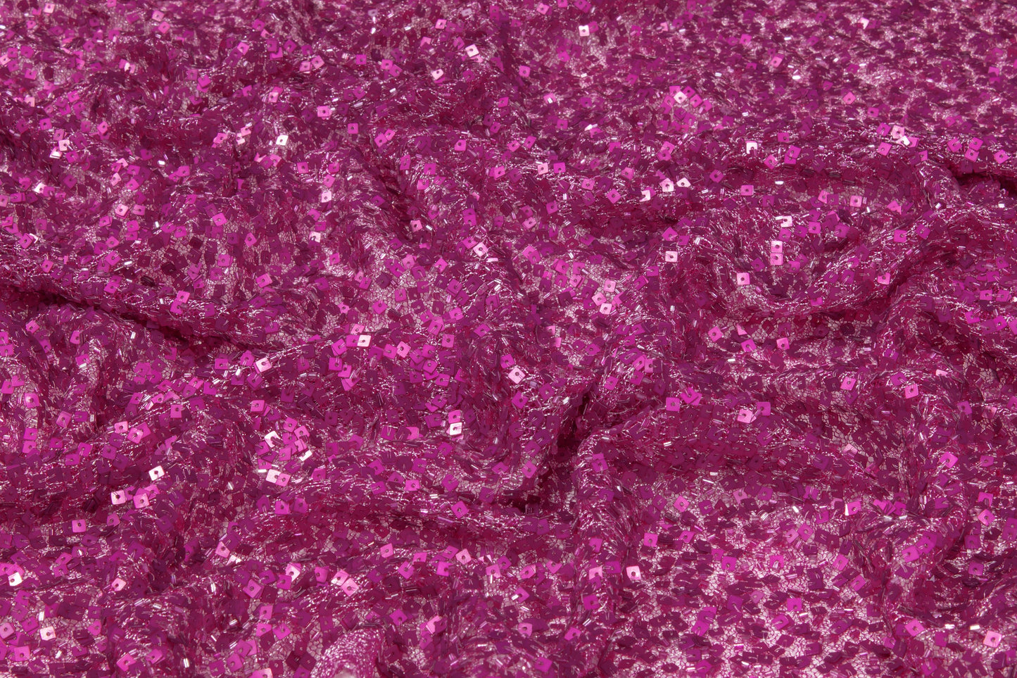 Hand Beaded and Sequined Metallic Mesh - Fuchsia - Prime Fabrics