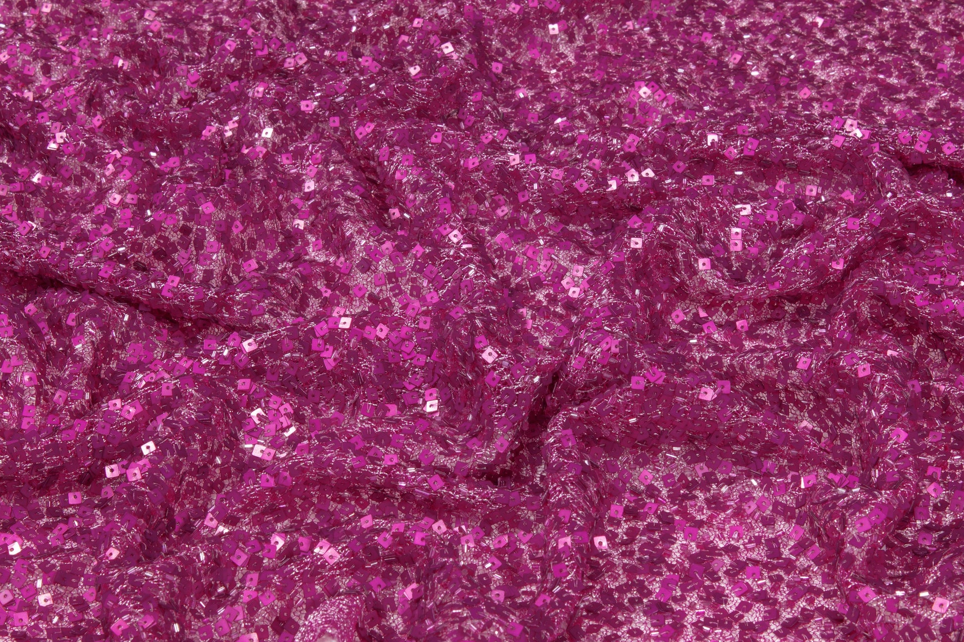 Hand Beaded and Sequined Metallic Mesh - Fuchsia - Prime Fabrics