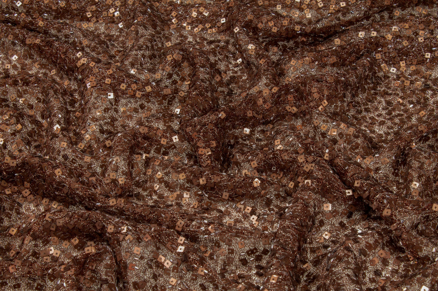 Hand Beaded and Sequined Metallic Mesh - Brown - Prime Fabrics