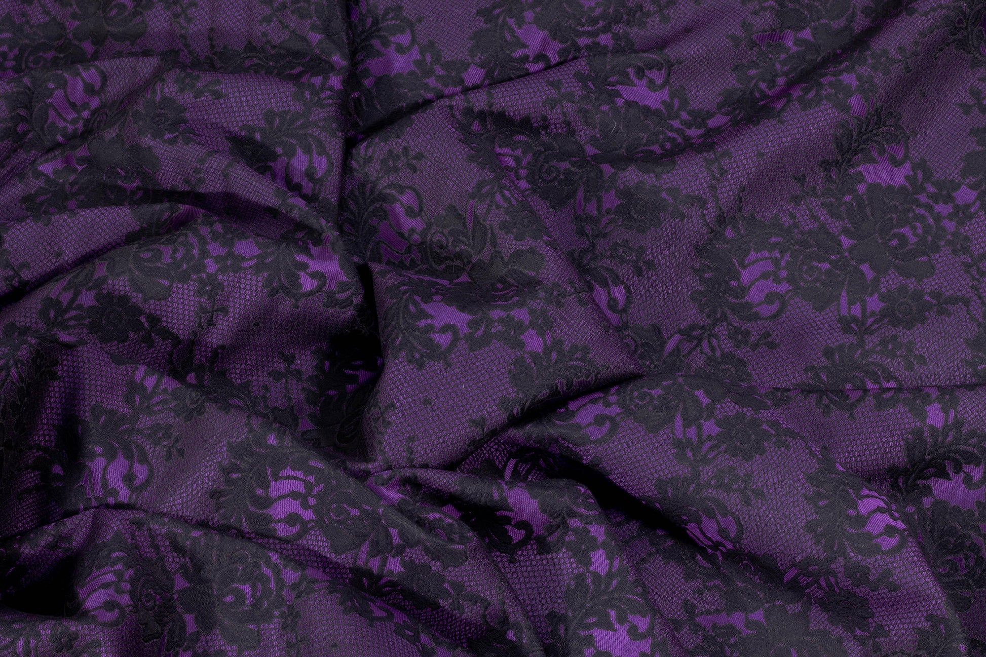 Purple and Black Floral Brocade - Prime Fabrics