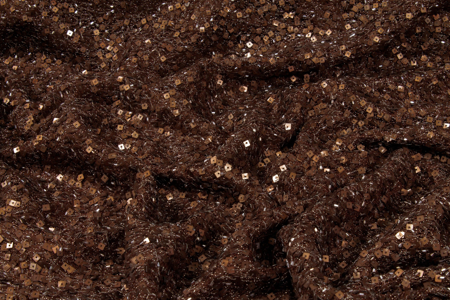 Hand Beaded and Sequined Metallic Mesh - Brown - Prime Fabrics