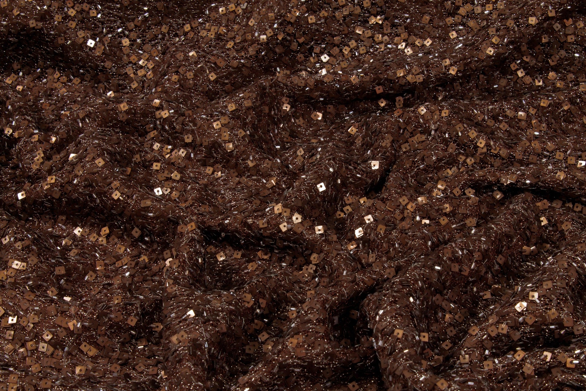 Hand Beaded and Sequined Metallic Mesh - Brown - Prime Fabrics