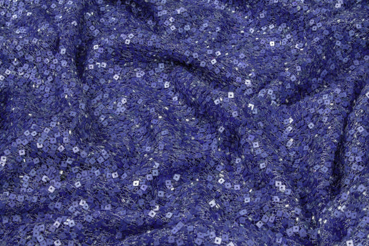 Hand Beaded and Sequined Metallic Mesh - Purple Blue - Prime Fabrics