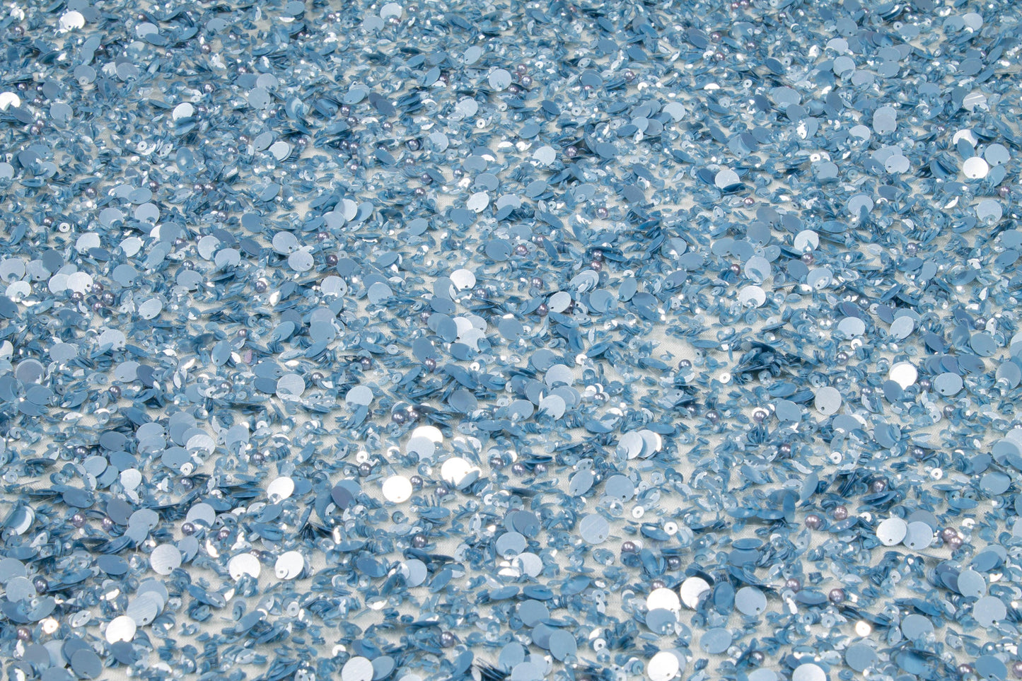 Hand Sequined and Beaded Mesh - Baby Blue - Prime Fabrics
