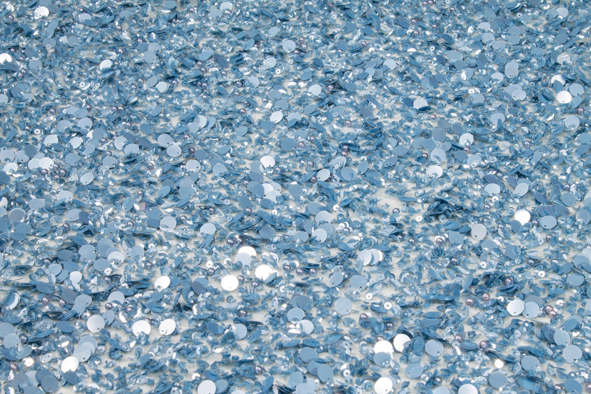 Hand Sequined and Beaded Mesh - Baby Blue - Prime Fabrics