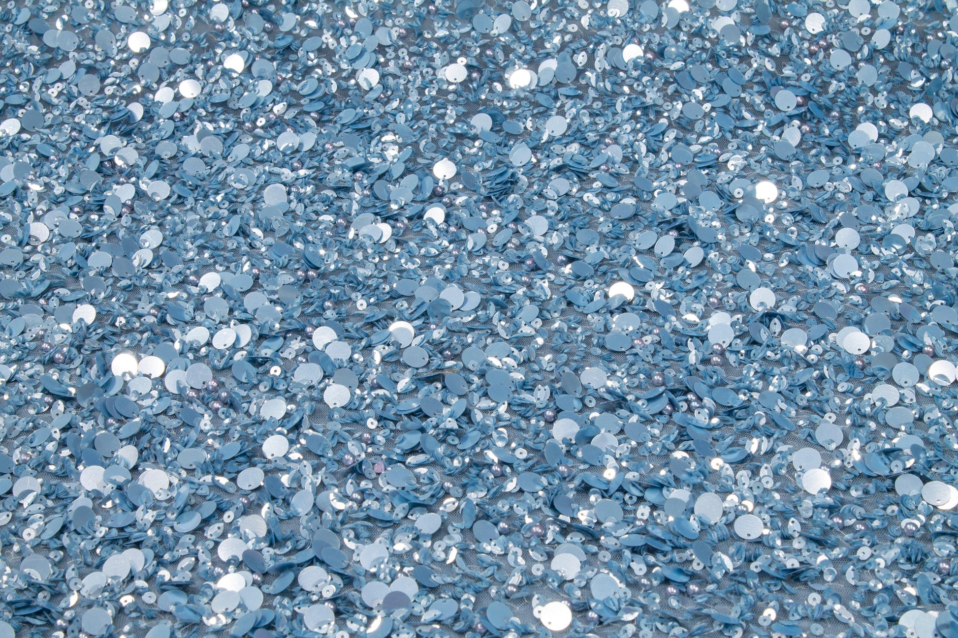 Hand Sequined and Beaded Mesh - Baby Blue - Prime Fabrics