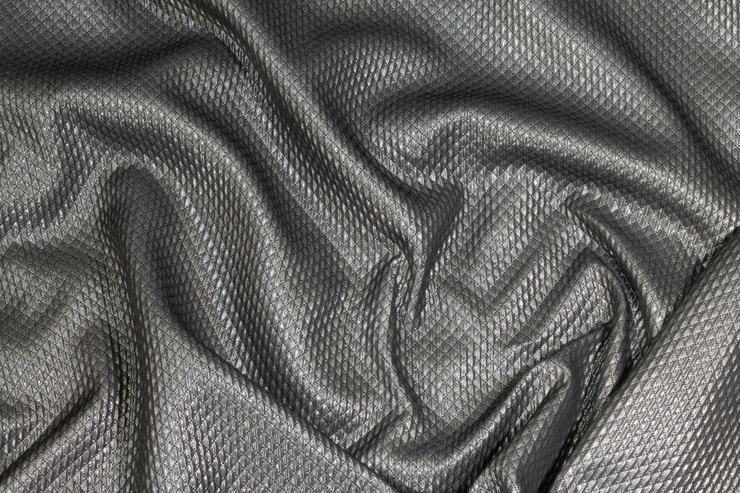 Charcoal Gray Diamond Quilted Design Metallic Brocade - Prime Fabrics
