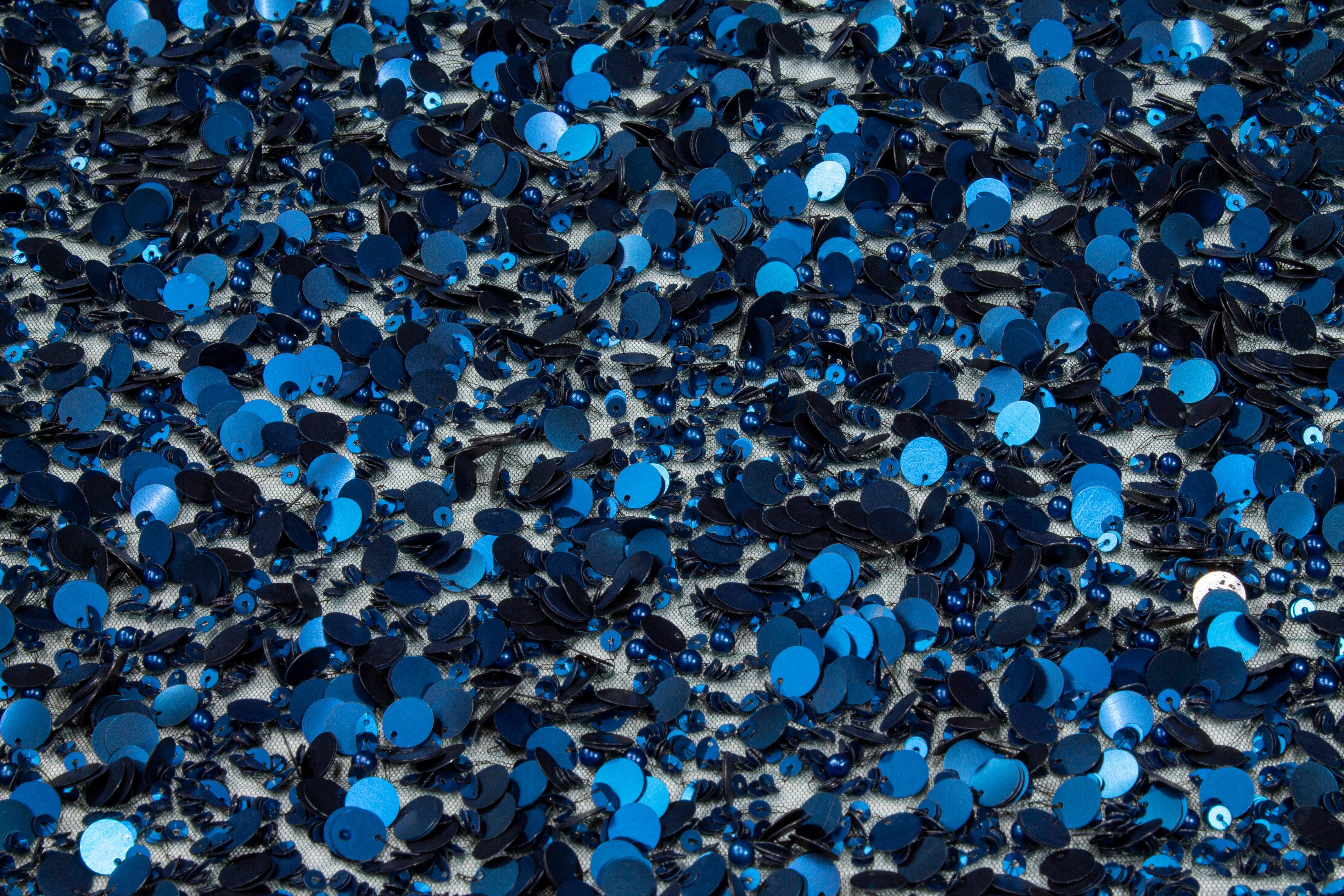 Hand Sequined and Beaded Mesh - Midnight Blue - Prime Fabrics