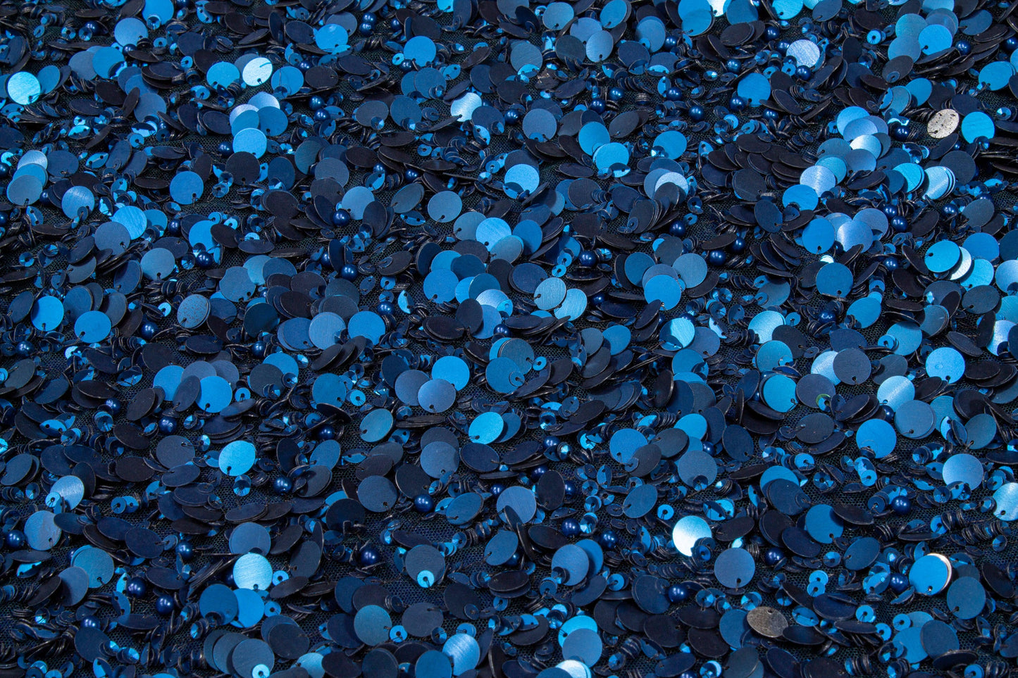 Hand Sequined and Beaded Mesh - Midnight Blue - Prime Fabrics