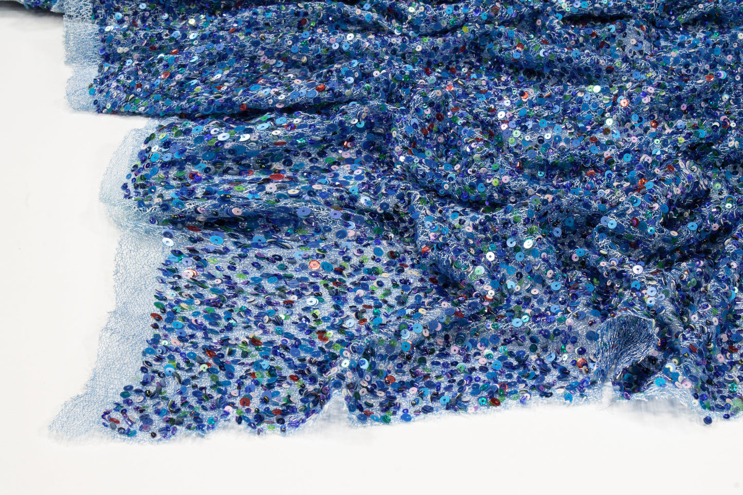 Hand Sequined Metallic Mesh - Blue Multicolor - Prime Fabrics