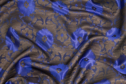 Copper and Royal Blue Metallic Floral Brocade - Prime Fabrics