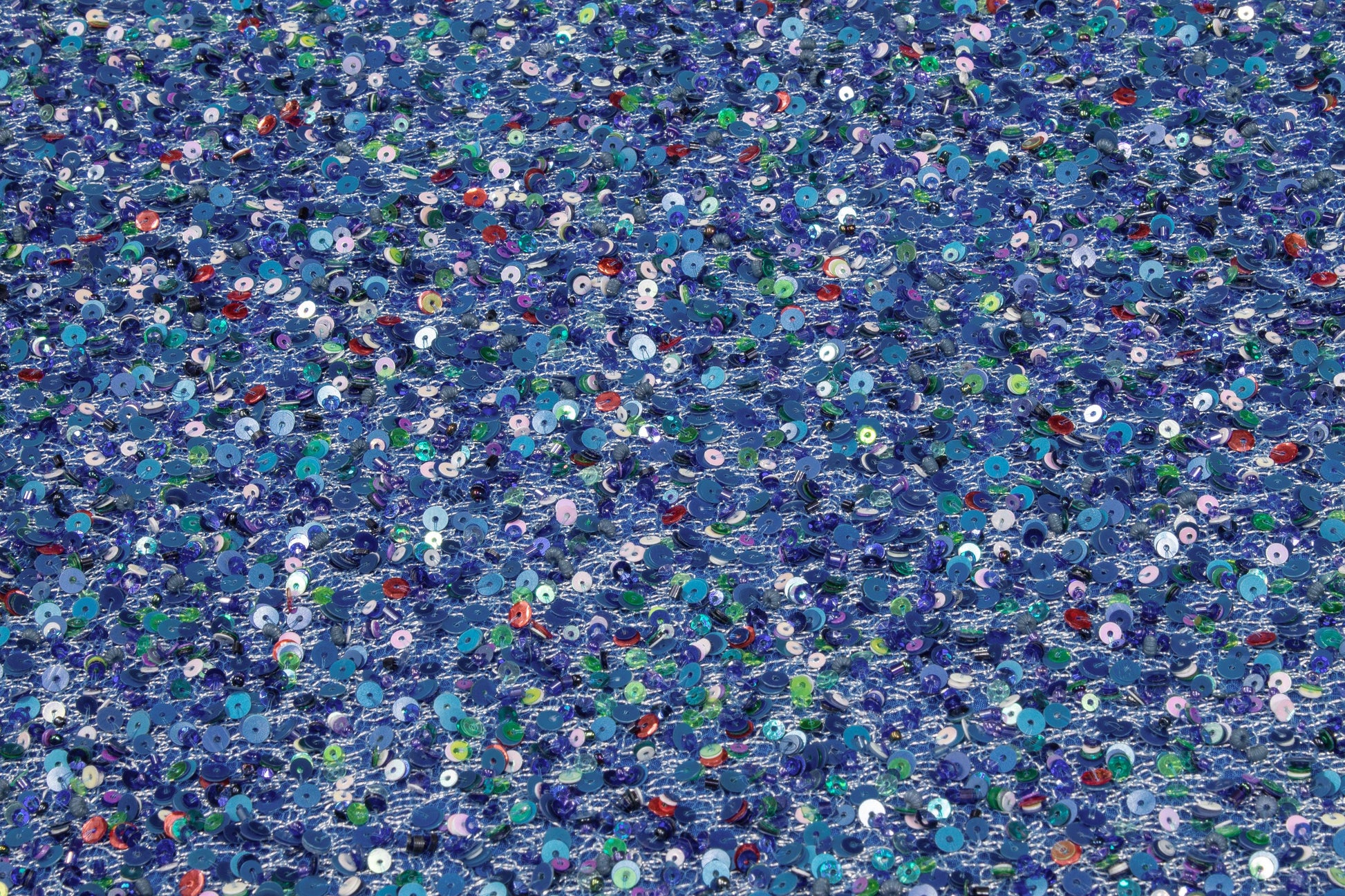 Hand Sequined Metallic Mesh - Blue Multicolor - Prime Fabrics