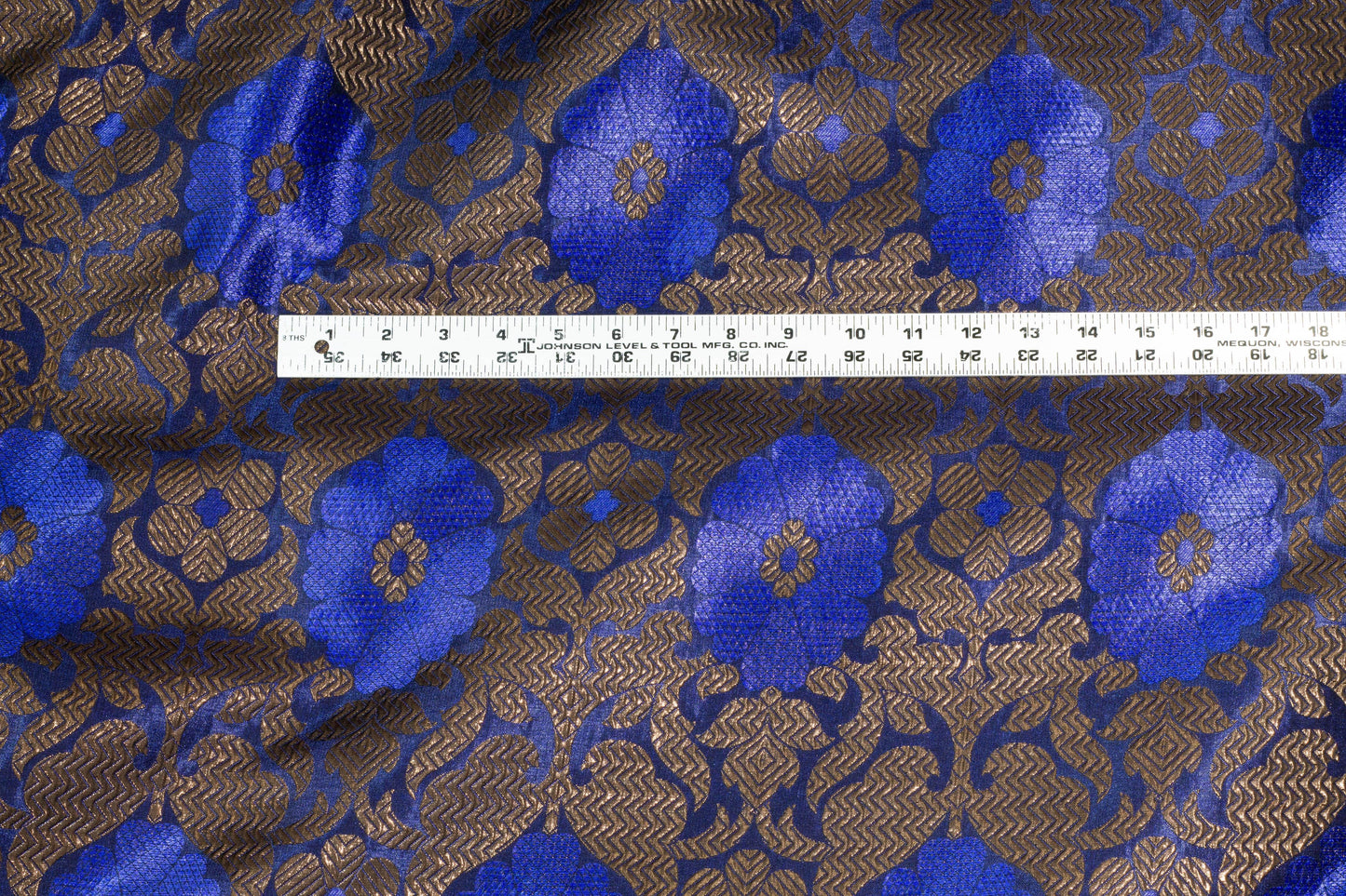 Copper and Royal Blue Metallic Floral Brocade - Prime Fabrics
