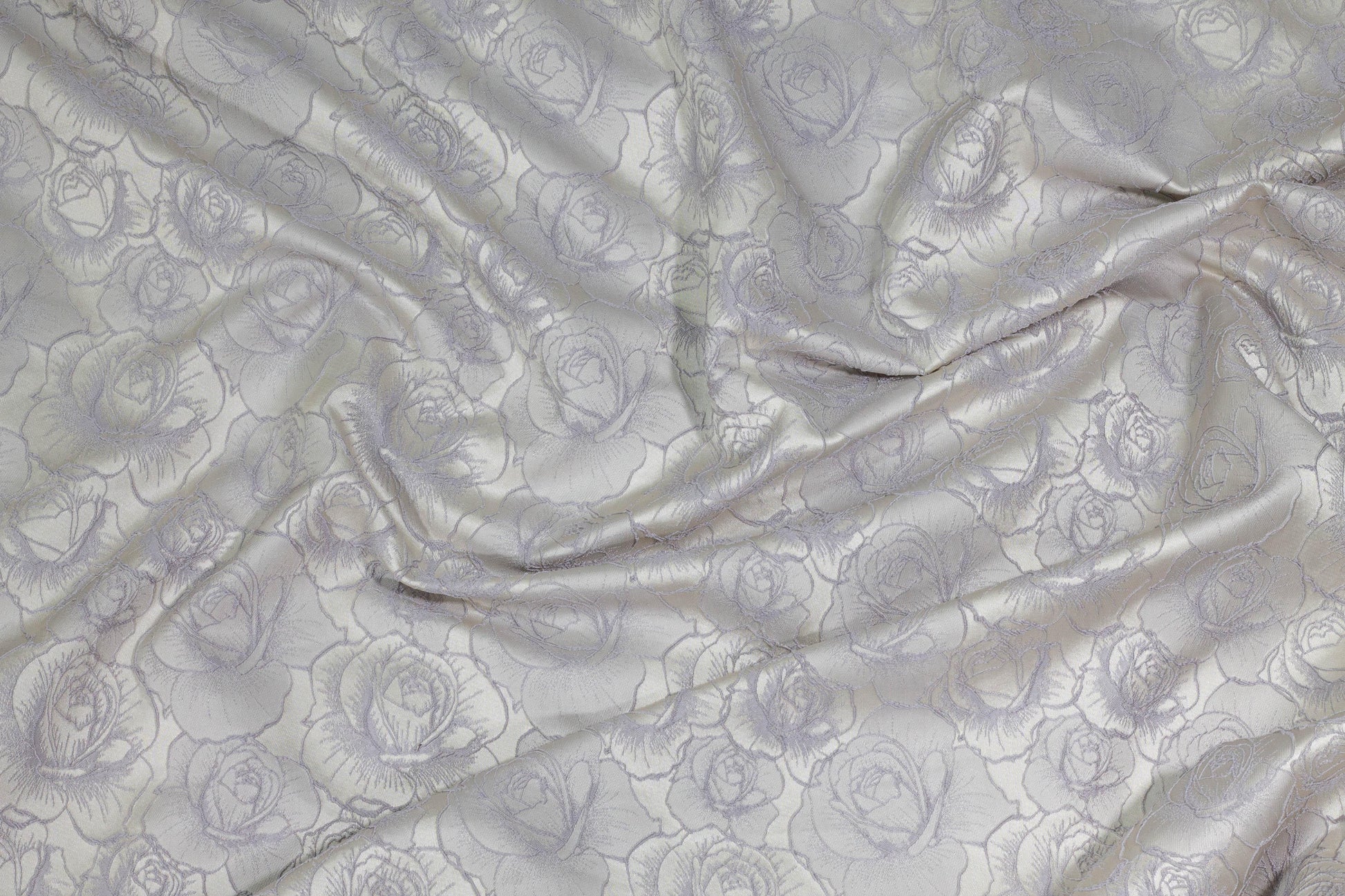 Silver and Gray Rose Floral Brocade - Prime Fabrics