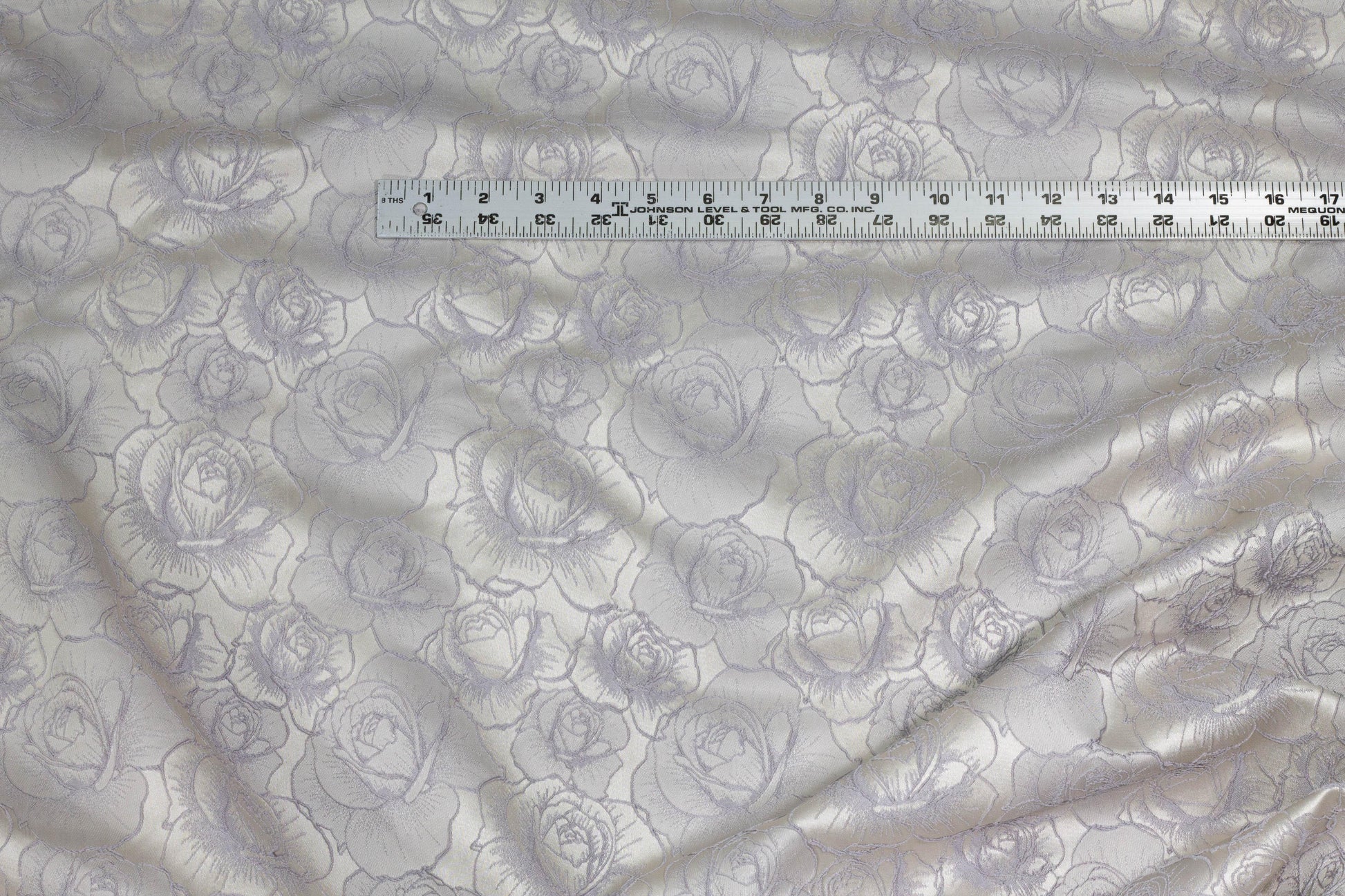 Silver and Gray Rose Floral Brocade - Prime Fabrics