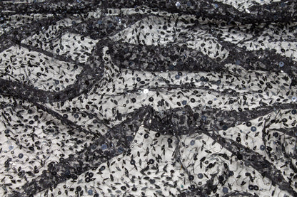 Hand Sequined and Beaded Mesh - Black - Prime Fabrics