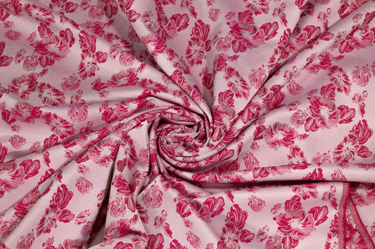 Whisper Pink and Fuchsia Floral Metallic Brocade - Prime Fabrics