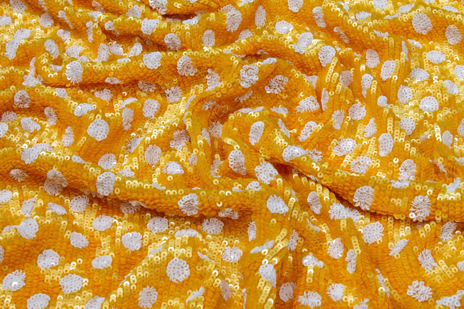 Polka Dot Sequins - Yellow and White - Prime Fabrics