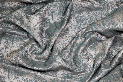 Blue-Gray and Metallic Silver Abstract Brocade - Prime Fabrics