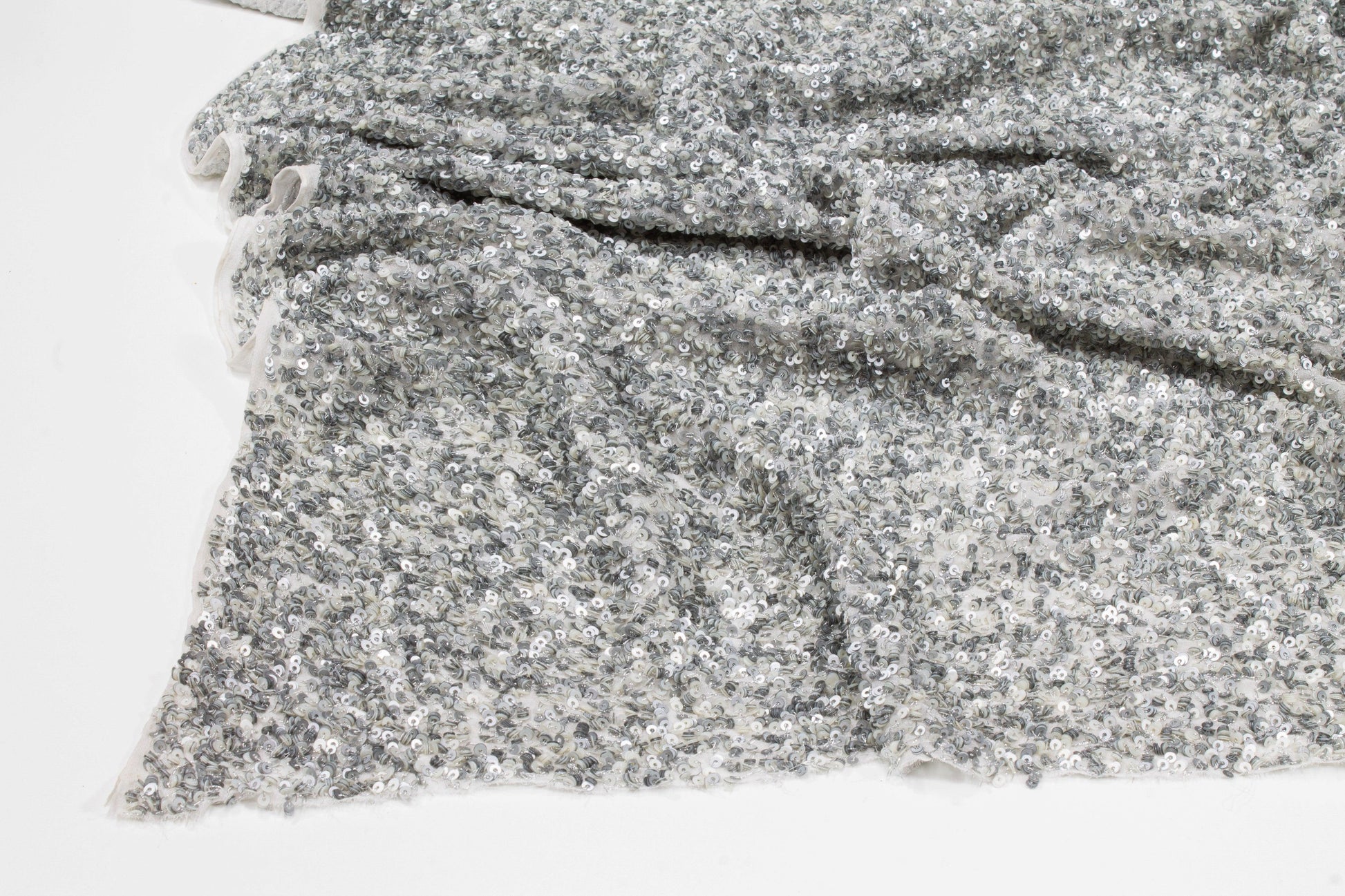 Hand Sequined Rayon Georgette - Silver Gray - Prime Fabrics
