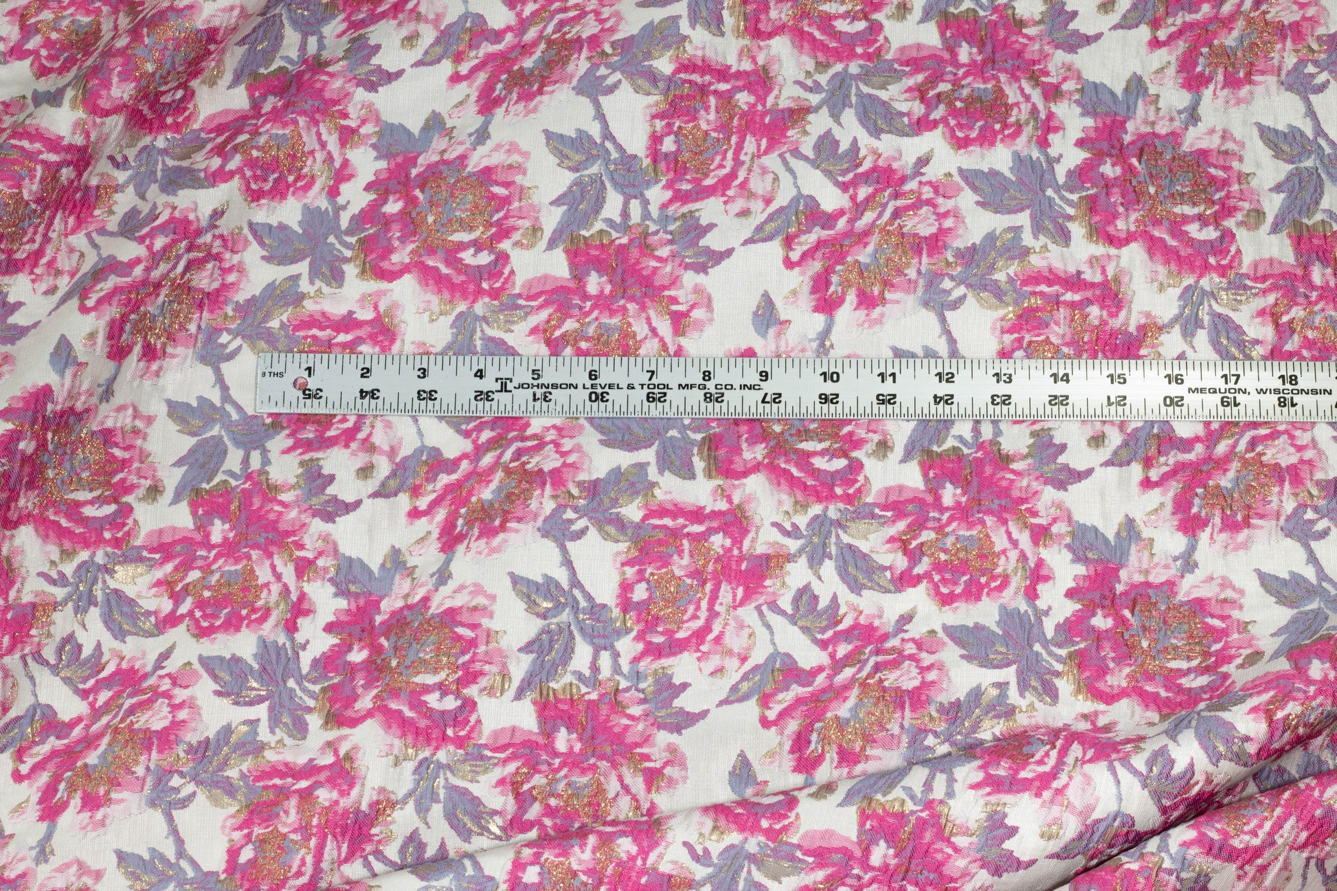 Hot Pink, Lavender, and Off-White Metallic Floral Brocade - Prime Fabrics