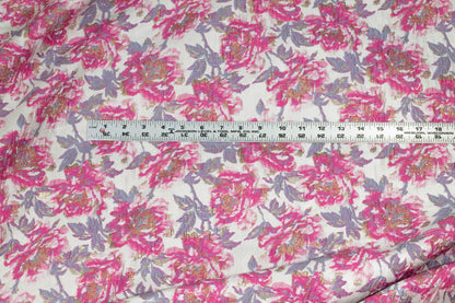 Hot Pink, Lavender, and Off-White Metallic Floral Brocade - Prime Fabrics