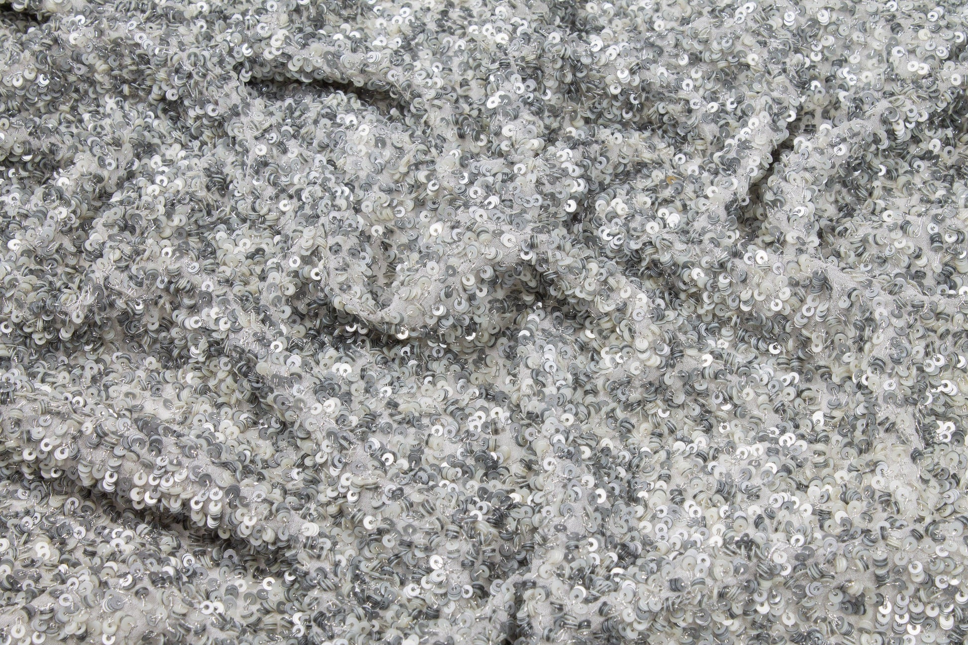 Hand Sequined Rayon Georgette - Silver Gray - Prime Fabrics