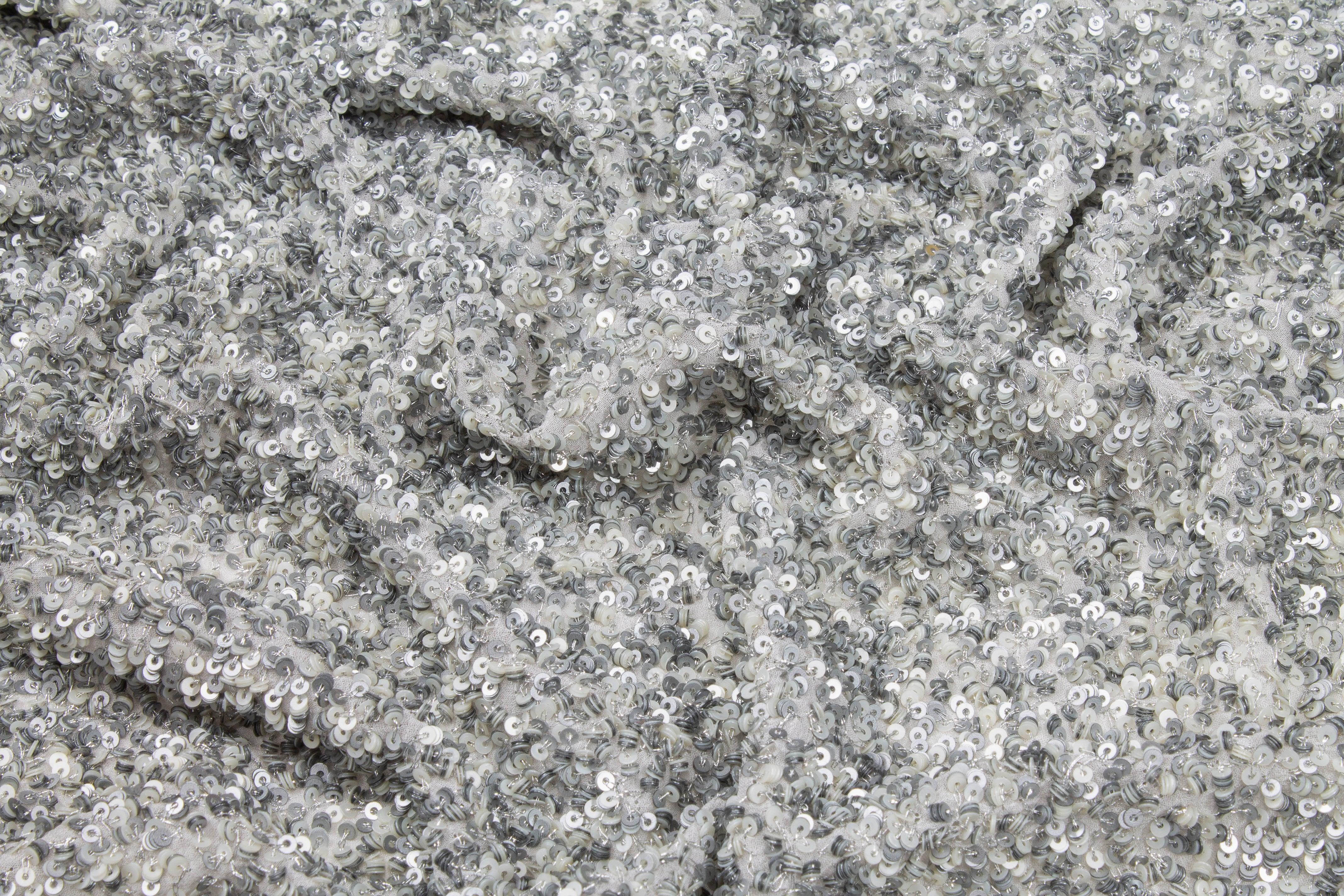 Hand Sequined Rayon Georgette - Silver Gray - Prime Fabrics