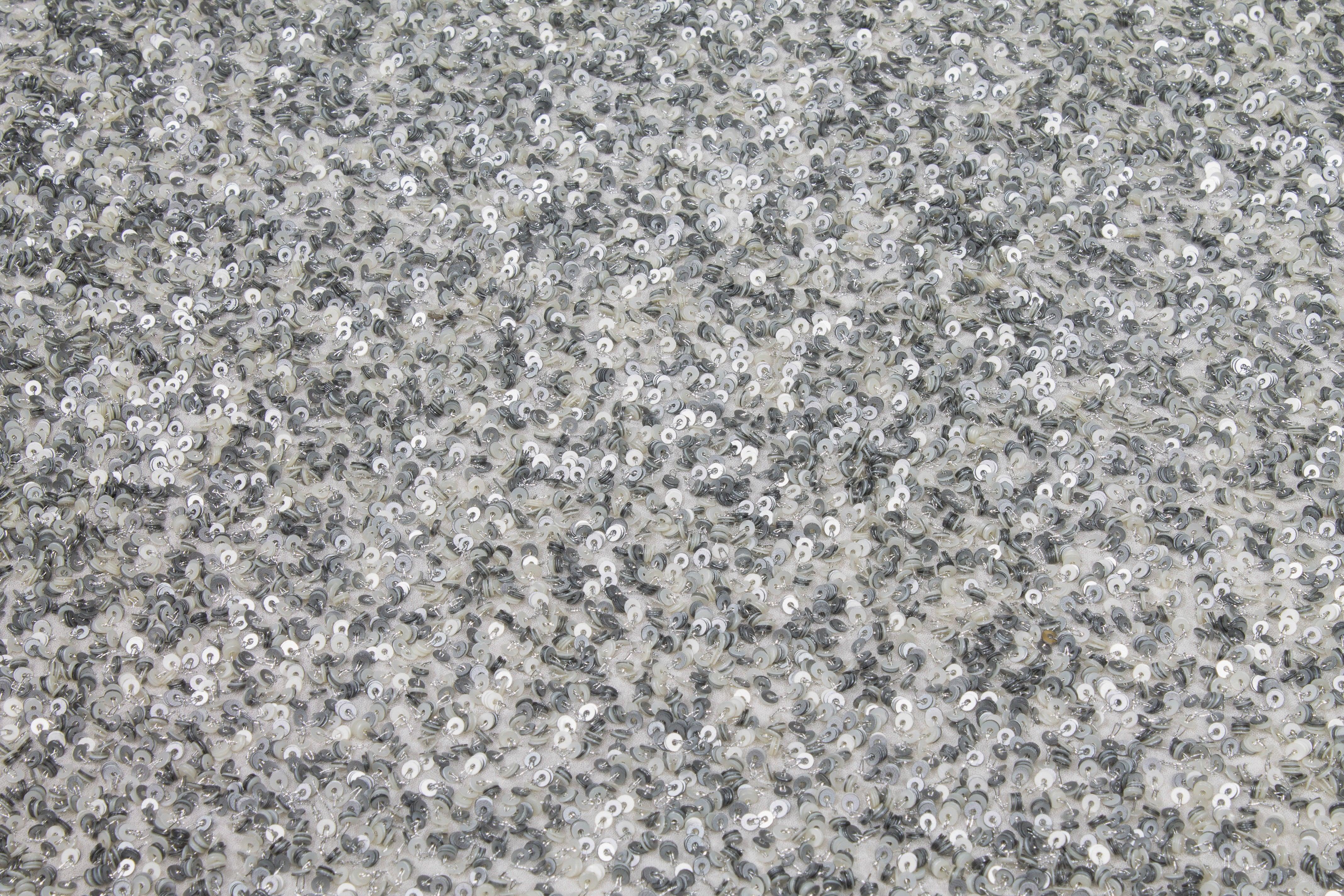 Hand Sequined Rayon Georgette - Silver Gray - Prime Fabrics