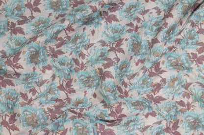 Aqua Green, Plum, and Off-White Metallic Floral Brocade - Prime Fabrics
