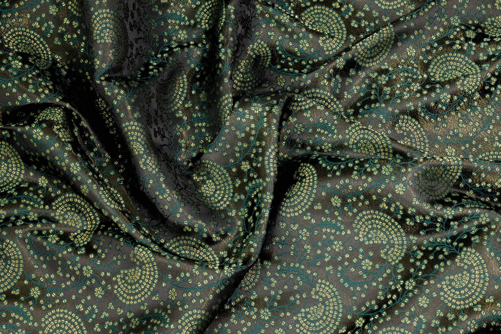 Forest and Olive Green Metallic Scroll Brocade - Prime Fabrics