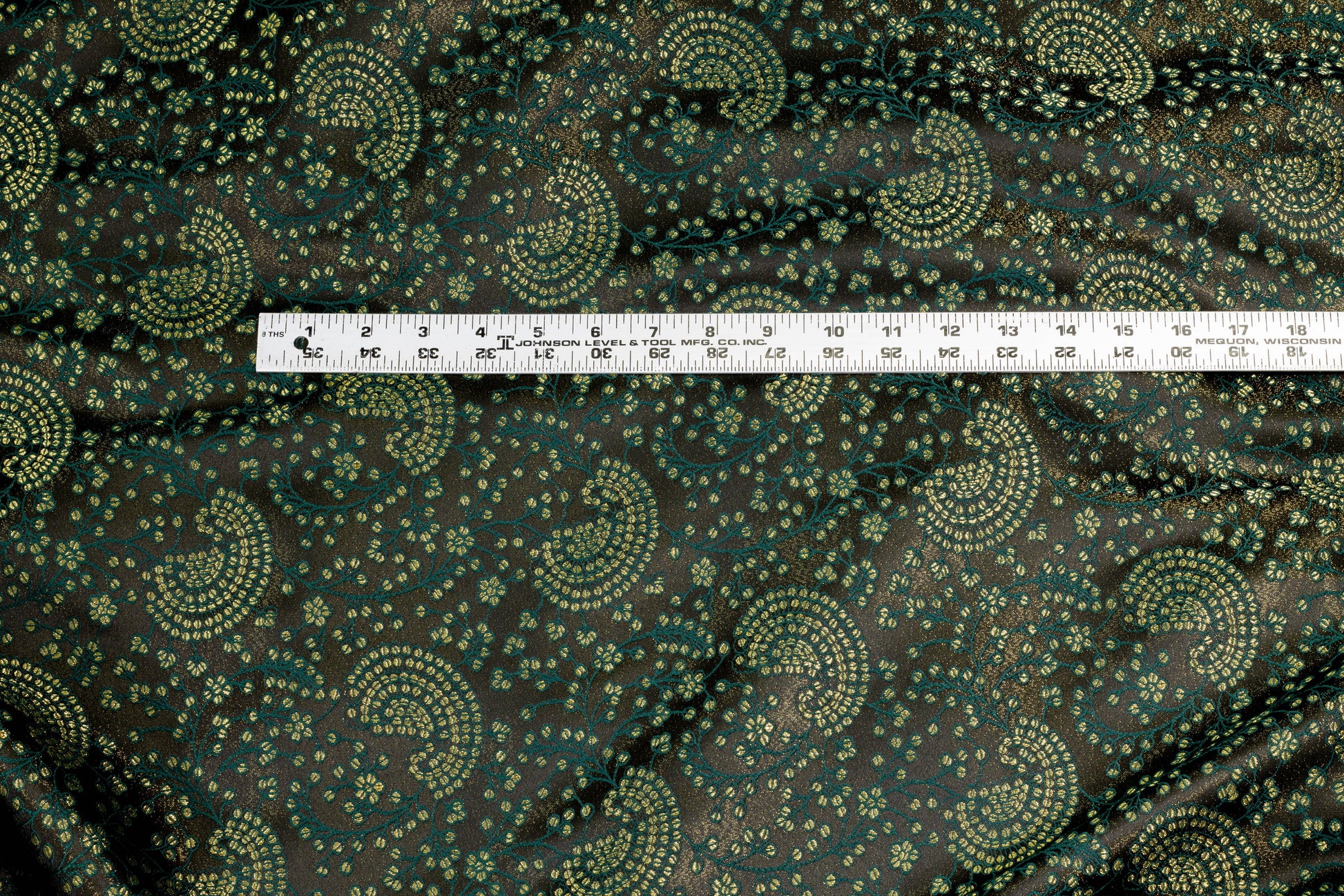 Forest and Olive Green Metallic Scroll Brocade - Prime Fabrics