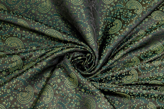 Forest and Olive Green Metallic Scroll Brocade - Prime Fabrics