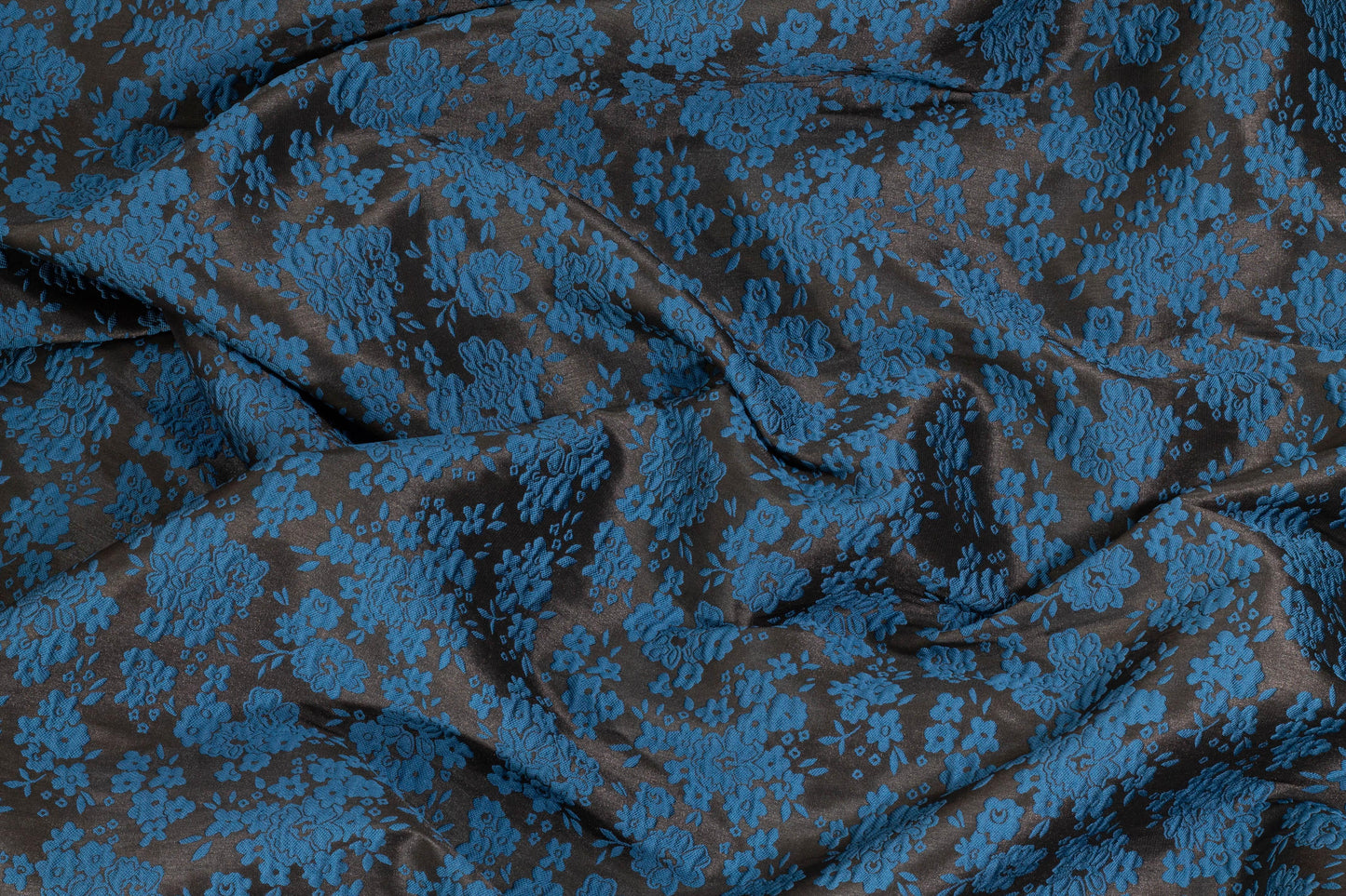 Black and Dark Blue Floral Brocade - Prime Fabrics
