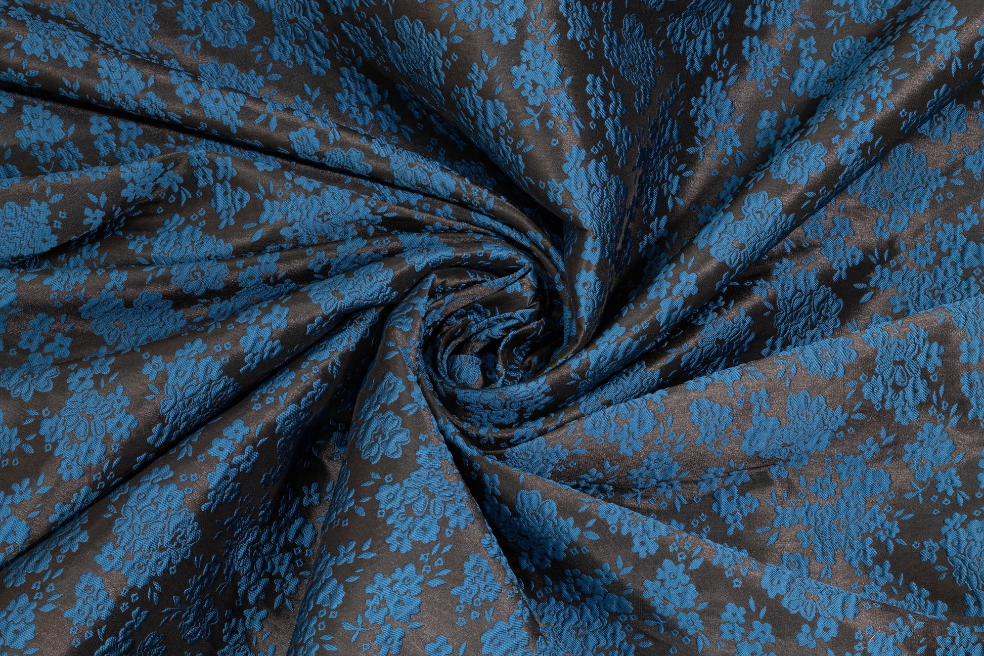 Black and Dark Blue Floral Brocade - Prime Fabrics