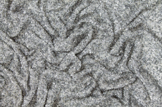 Hand Sequined Rayon Georgette - Silver Gray - Prime Fabrics