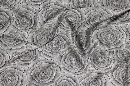 Silver Gray Rose Floral Brocade - Prime Fabrics