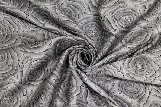 Silver Gray Rose Floral Brocade - Prime Fabrics