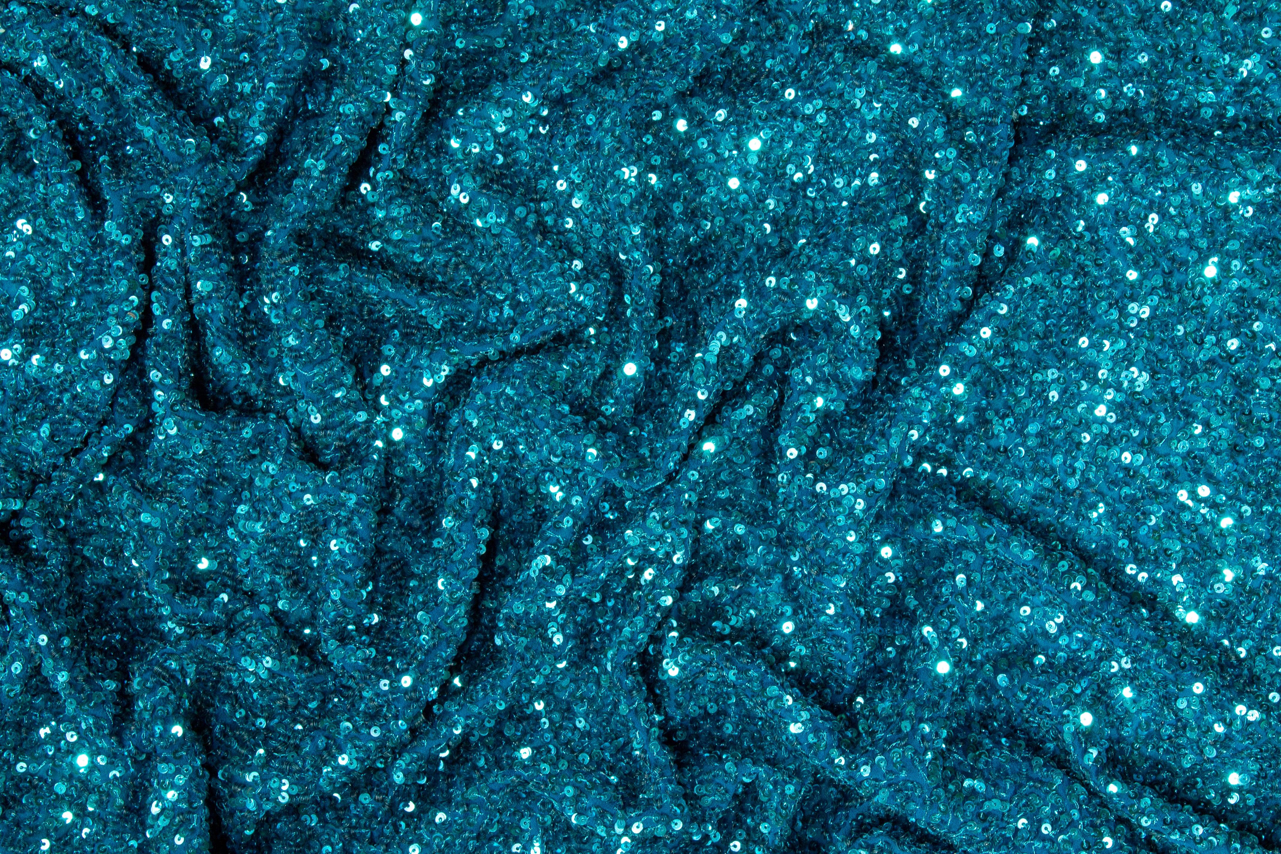 Hand Sequined Rayon Georgette - Turquoise - Prime Fabrics