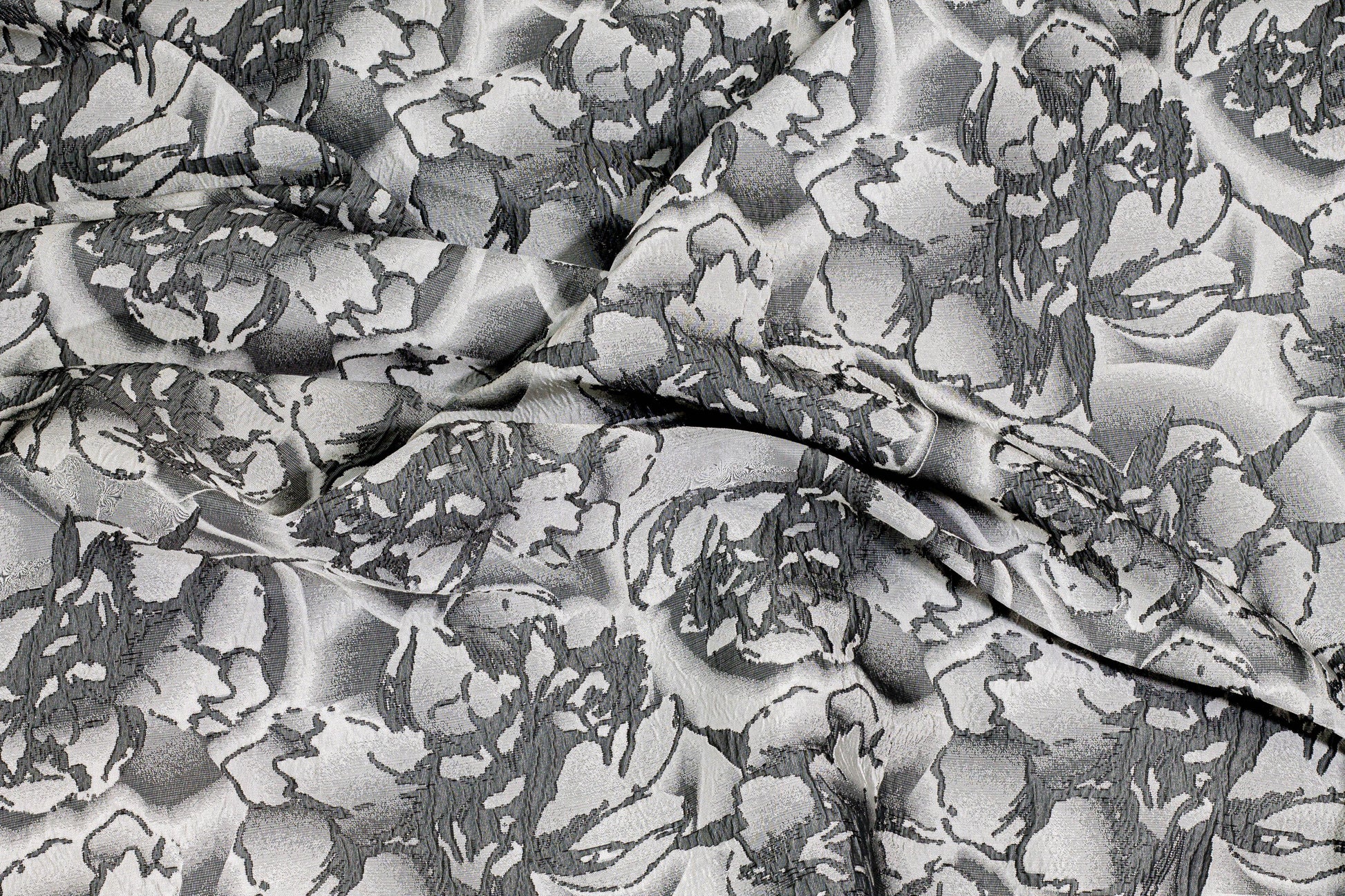 Gray Floral Crushed Brocade - Prime Fabrics