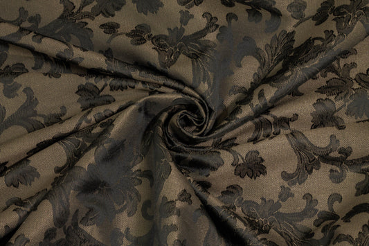 Black and Dark Taupe Floral Brocade - Prime Fabrics