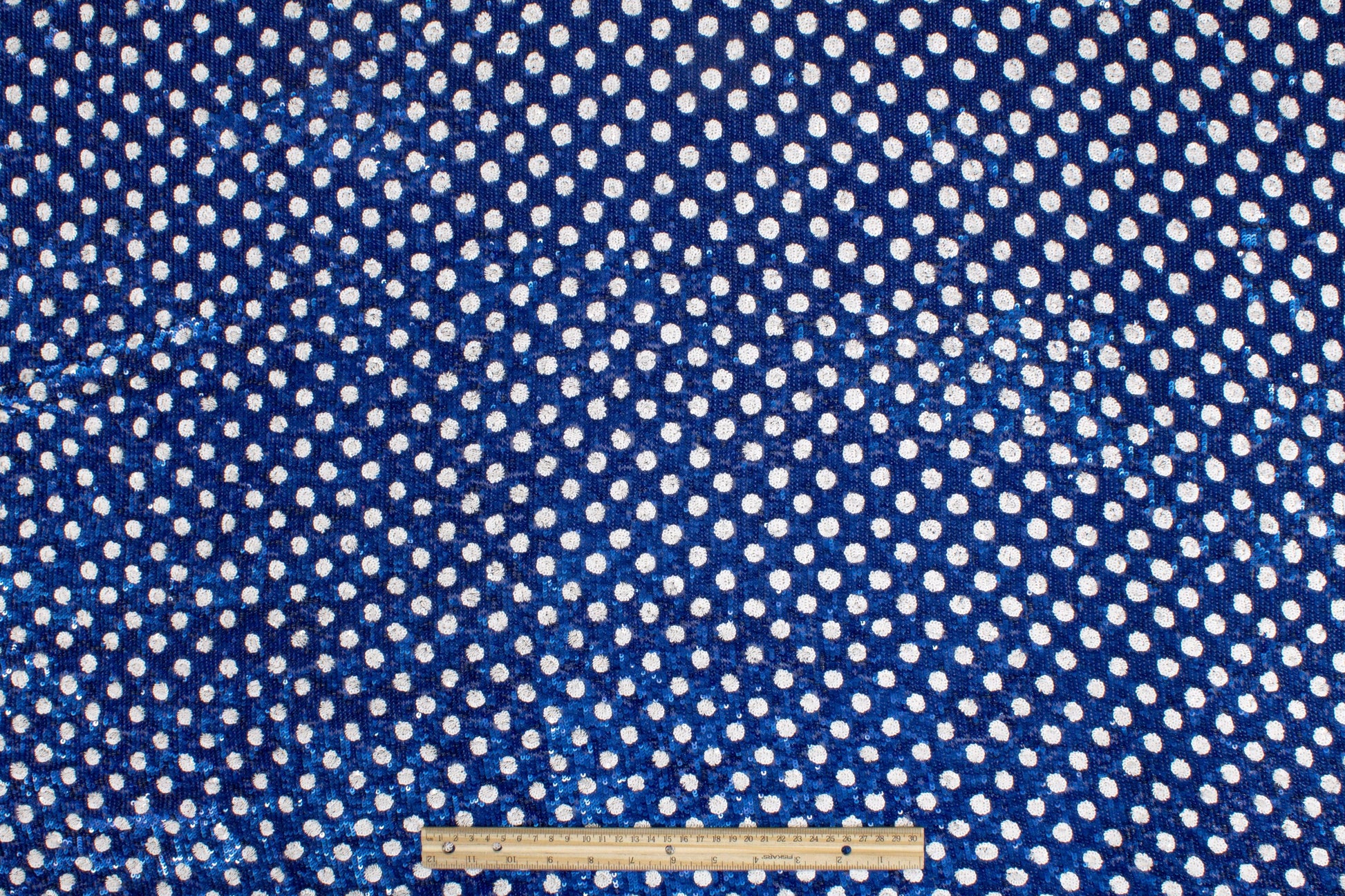 Polka Dot Sequins - Royal Blue and White - Prime Fabrics
