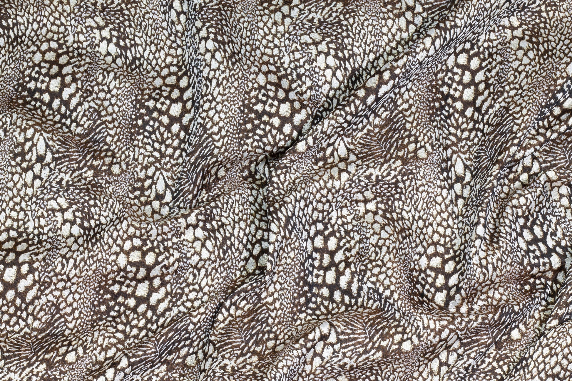Brown, Taupe, and Metallic Gold Snake Skin Design Brocade - Prime Fabrics