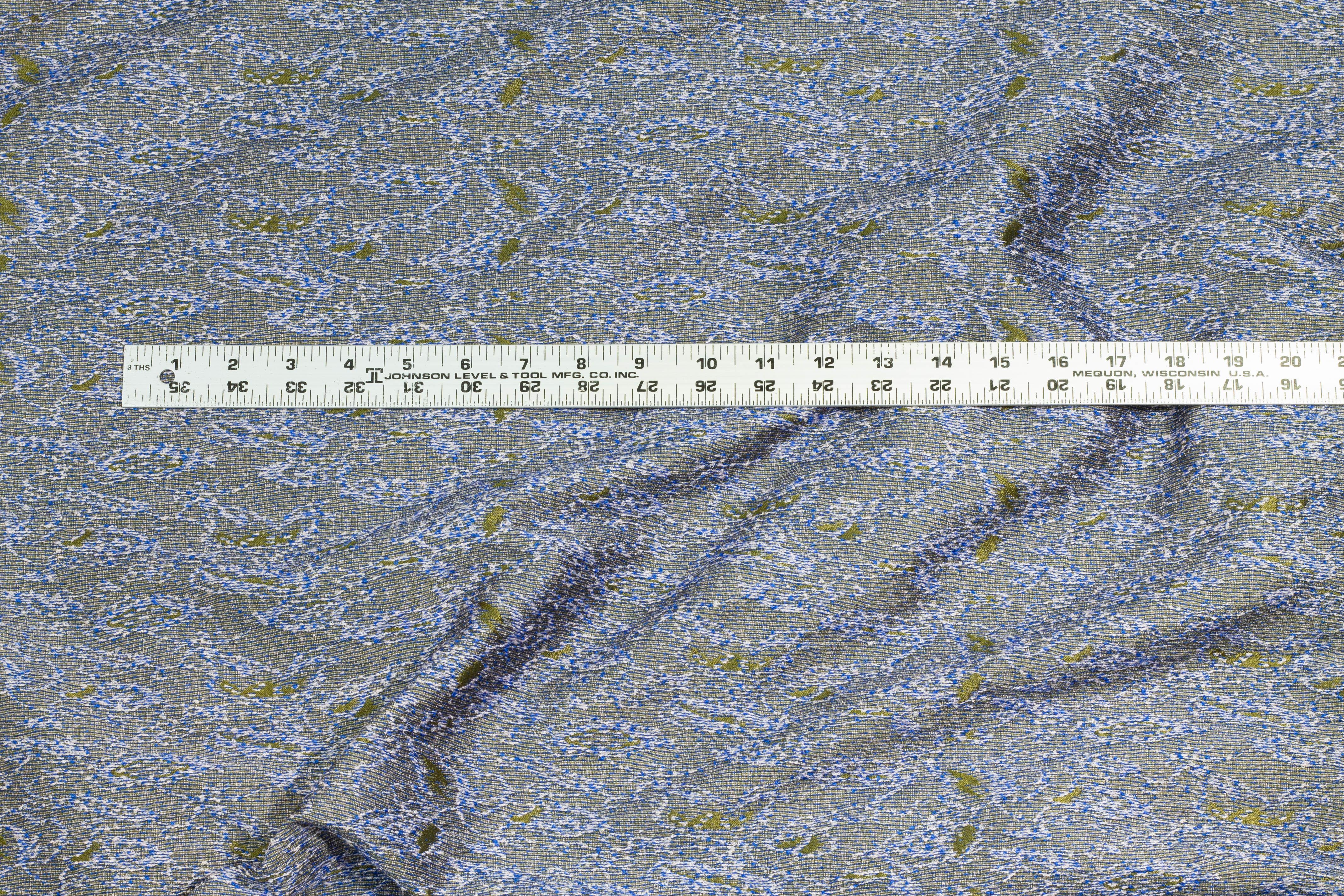 Blue and Olive Green Brocade - Prime Fabrics