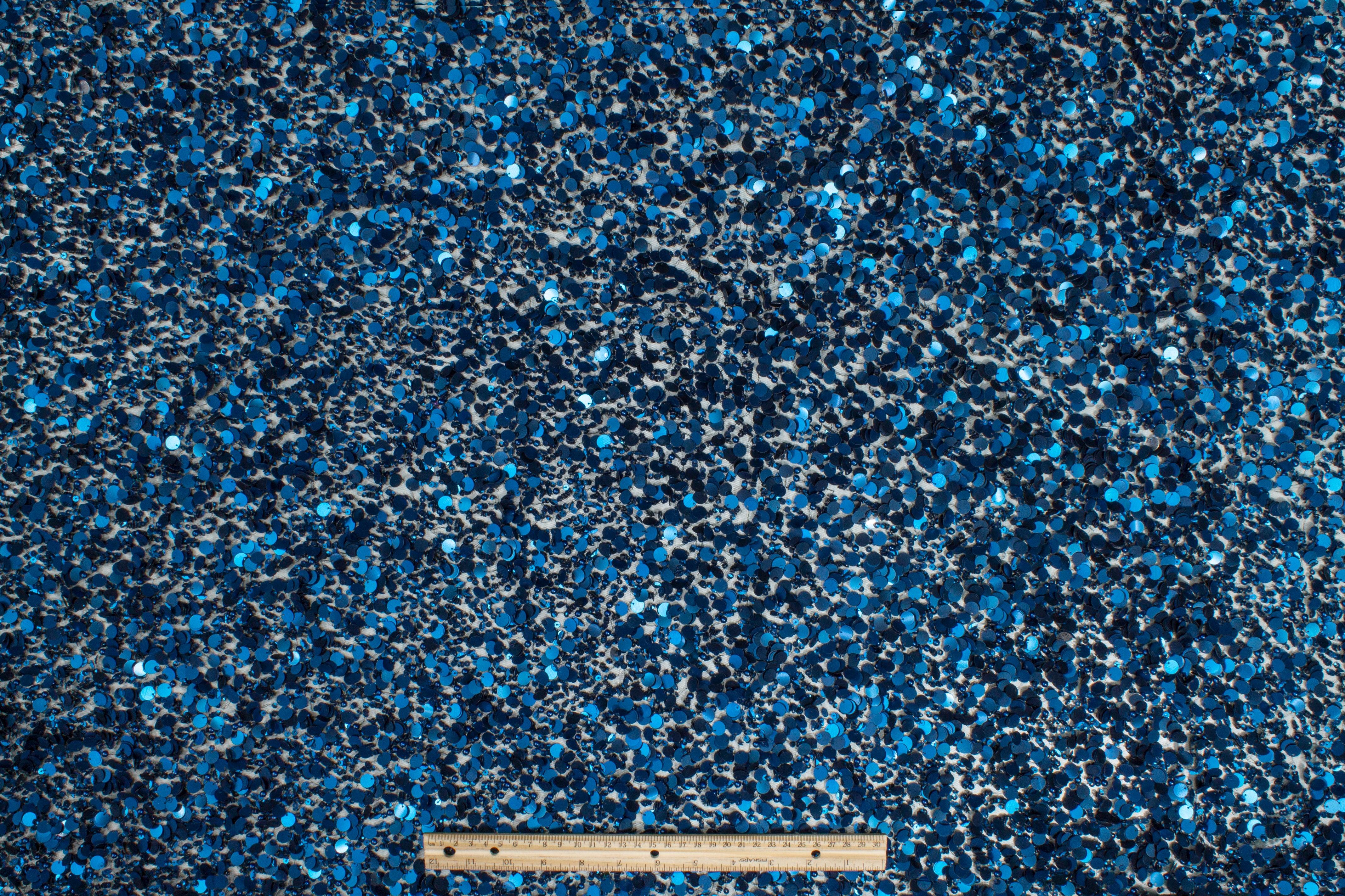 Hand Sequined and Beaded Mesh - Midnight Blue - Prime Fabrics