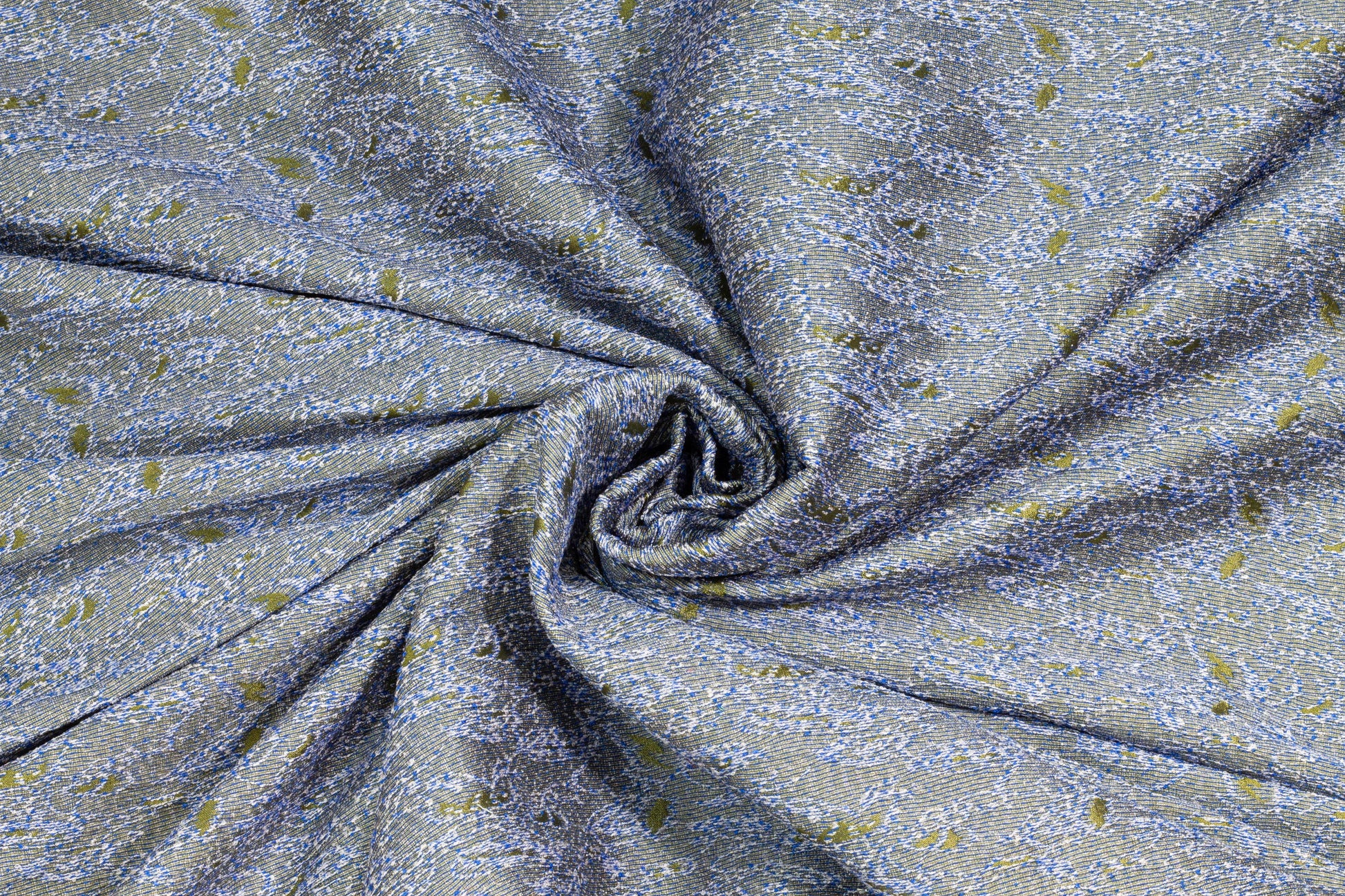 Blue and Olive Green Brocade - Prime Fabrics