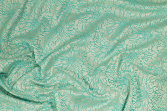 Turquoise Floral Brocade - Prime Fabrics